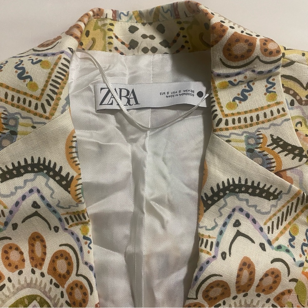 LIKE NEW ZARA PAISLEY PRINTED LINEN COTTON BLEND BLAZER (S) & MATCHING PANTS (M) - Picture 10 of 15